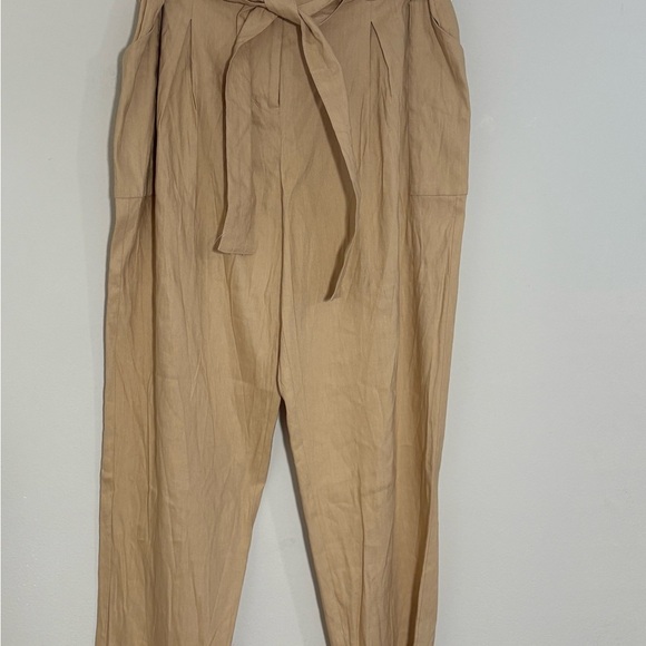 Calvin Klein Pants Womens 12 Straight Leg Ankle Linen Blend Belted Beige NWT - Picture 6 of 11